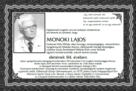 Monoki Lajos - gyászjelentés