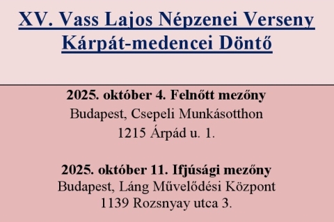 XV. Vass Lajos Népzenei Verseny Kárpát-medencei Döntő